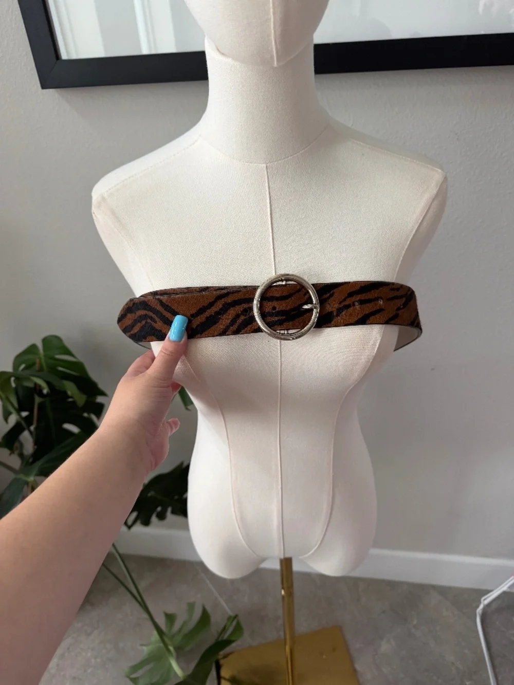 White House Black Market Leather Pony Hair Zebra Belt Size Med